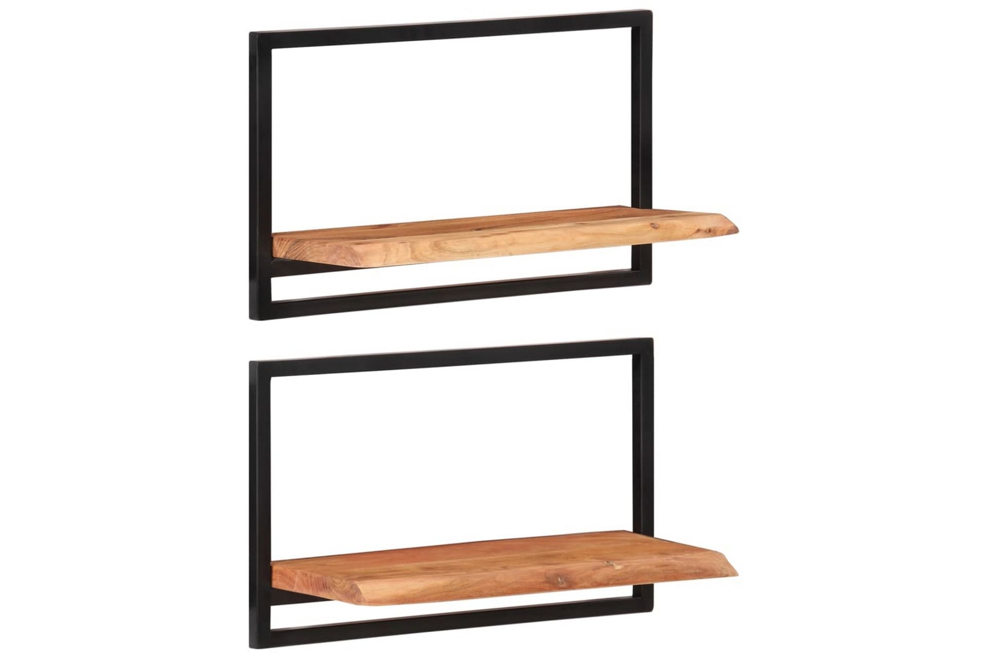Vegghyller 2 stk 60x25x35 cm heltre akasie og stål - Brun - Oppbevaring - Hyller - Vegghylle