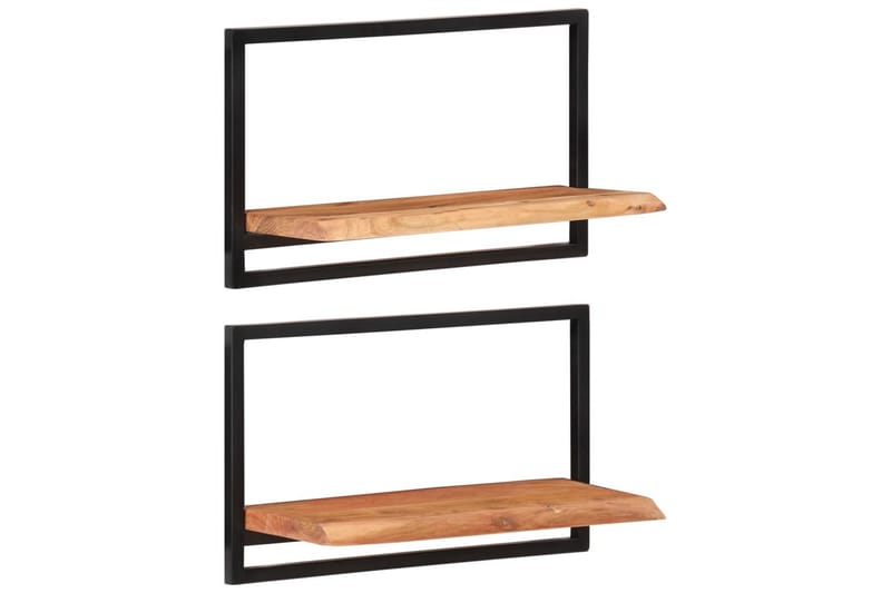 Vegghyller 2 stk 60x25x35 cm heltre akasie og stål - Brun - Oppbevaring - Hyller - Vegghylle