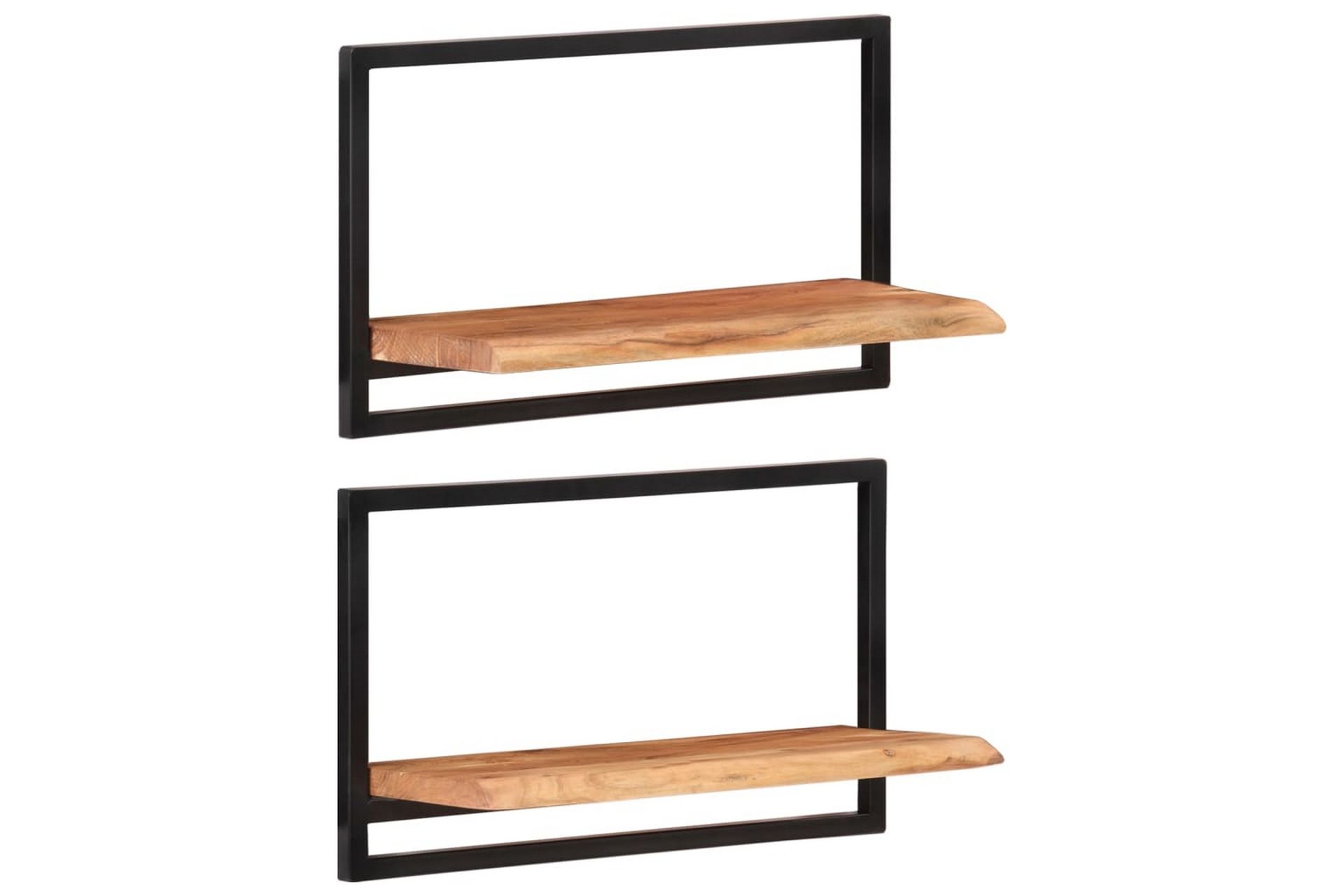 Vegghyller 2 stk 60x25x35 cm heltre akasie og stål - Brun - Oppbevaring - Hyller - Vegghylle