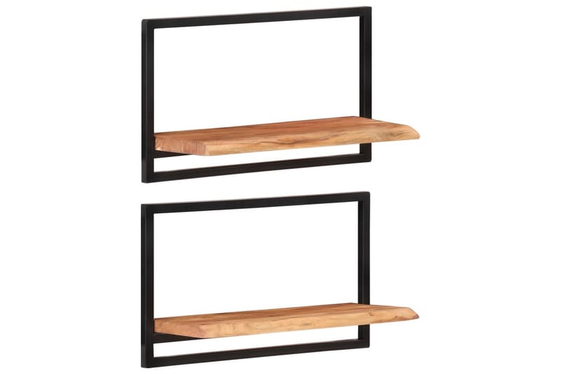 Vegghyller 2 stk 60x25x35 cm heltre akasie og stål - Brun - Oppbevaring - Hyller - Vegghylle