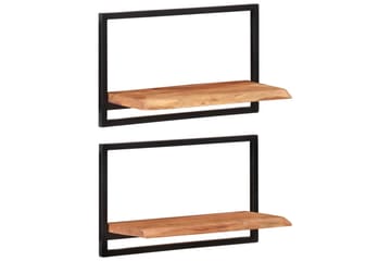 Vegghyller 2 stk 60x25x35 cm heltre akasie og stål - Brun - Oppbevaring - Hyller - Vegghylle