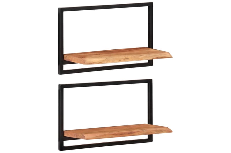 Vegghyller 2 stk 60x25x35 cm heltre akasie og stål - Brun - Oppbevaring - Hyller - Vegghylle