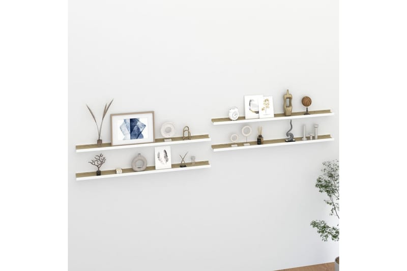 Vegghyller 4 stk hvit og sonoma eik 115x9x3 cm - Hvit - Oppbevaring - Hyller - Vegghylle