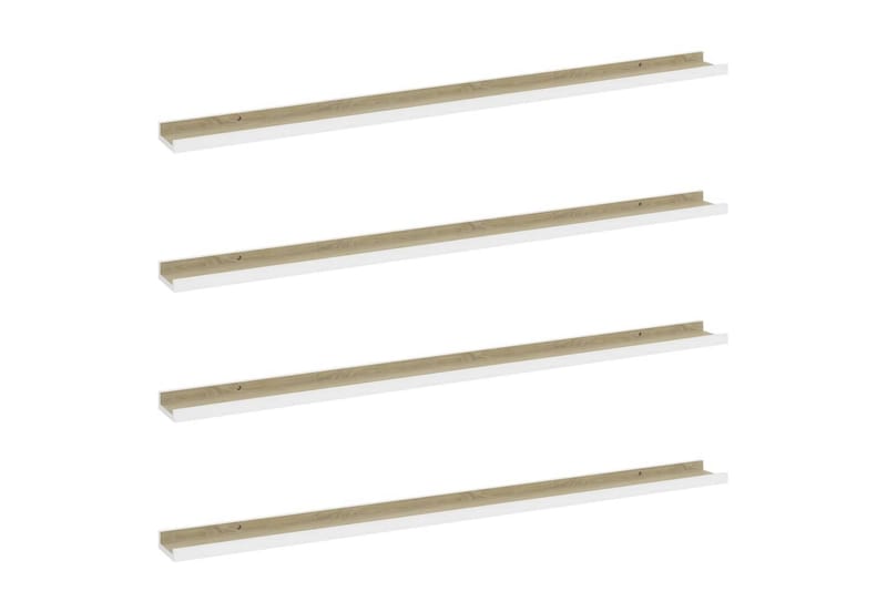 Vegghyller 4 stk hvit og sonoma eik 115x9x3 cm - Hvit - Oppbevaring - Hyller - Vegghylle