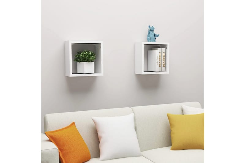 Vegghyller kubeformet 2 stk hvit 30x15x30 cm - Hvit - Oppbevaring - Hyller - Vegghylle