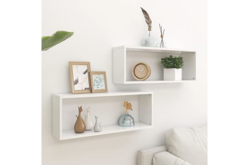 Vegghyller kubeformet 2 stk hvit 60x15x23 cm sponplate - Hvit - Oppbevaring - Hyller - Vegghylle