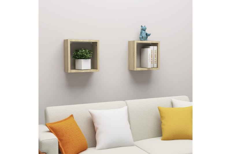 Vegghyller kubeformet 2 stk sonoma eik 30x15x30 cm - Brun - Oppbevaring - Hyller - Vegghylle