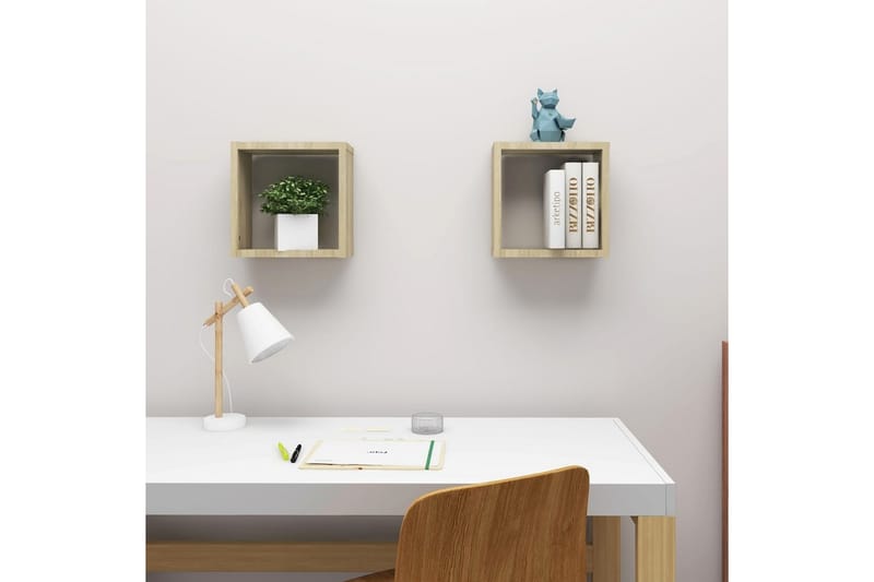 Vegghyller kubeformet 2 stk sonoma eik 30x15x30 cm - Brun - Oppbevaring - Hyller - Vegghylle