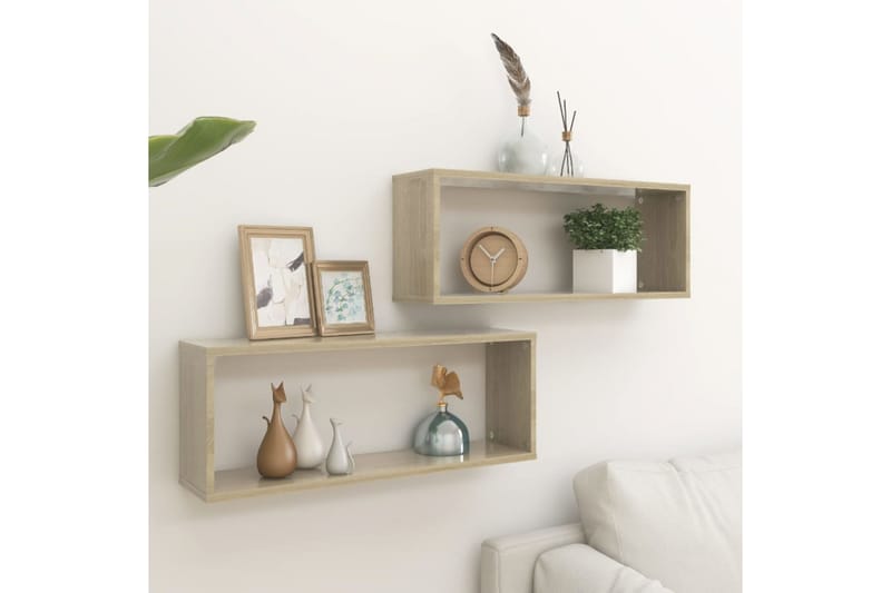Vegghyller kubeformet 2 stk sonoma eik 60x15x23 cm sponplate - Brun - Oppbevaring - Hyller - Vegghylle