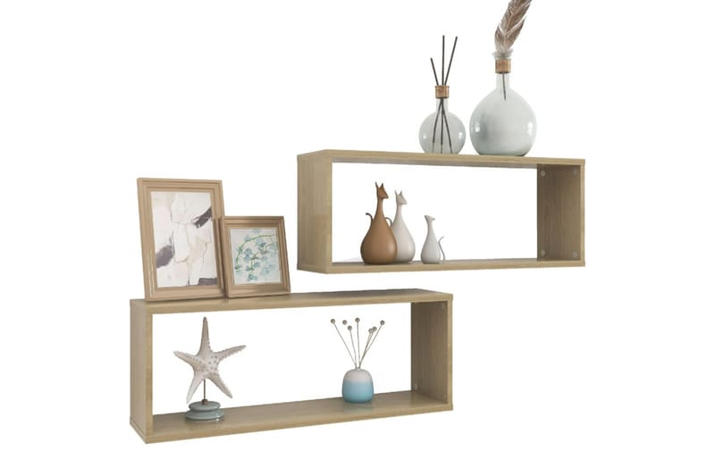 Vegghyller kubeformet 2 stk sonoma eik 60x15x23 cm sponplate - Brun - Oppbevaring - Hyller - Vegghylle