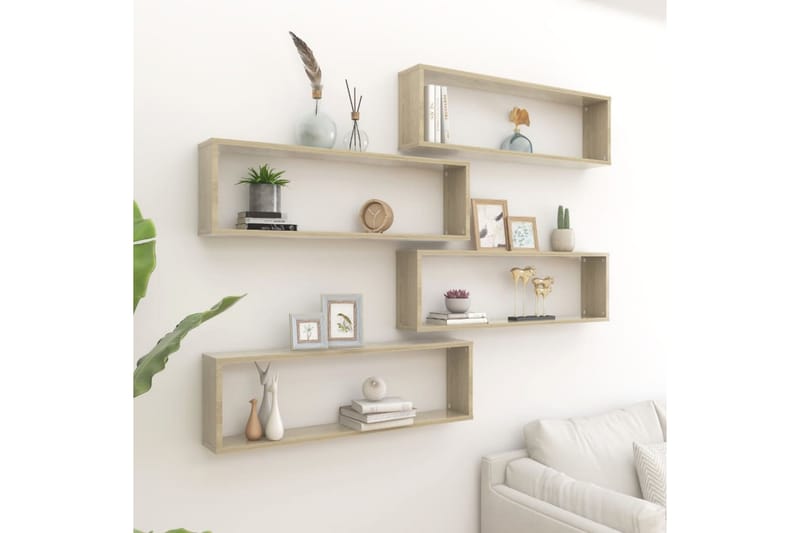 Vegghyller kubeformet 4 stk 100x15x30 cm sponplate - Brun - Oppbevaring - Hyller - Vegghylle