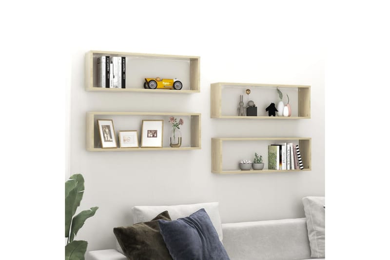Vegghyller kubeformet 4 stk 80x15x26,5 cm sponplate - Brun - Oppbevaring - Hyller - Vegghylle
