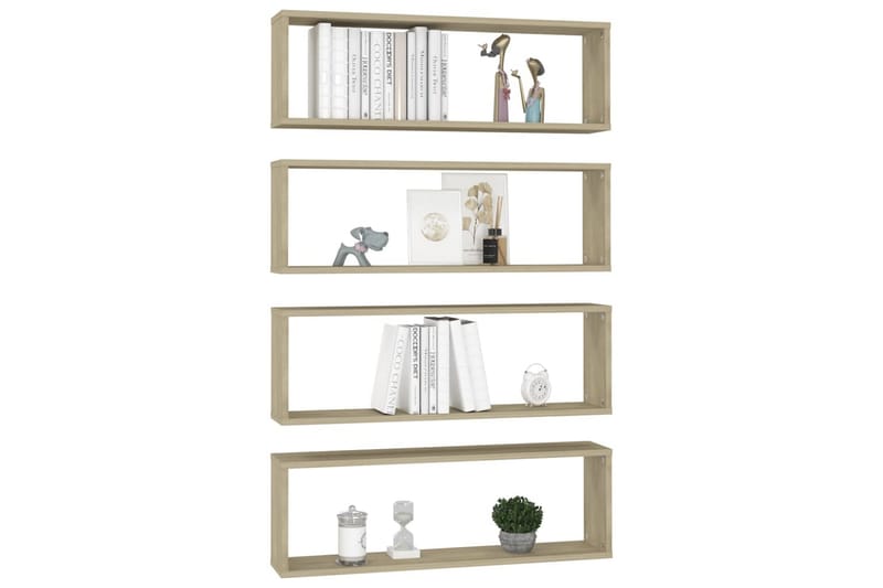 Vegghyller kubeformet 4 stk 80x15x26,5 cm sponplate - Brun - Oppbevaring - Hyller - Vegghylle