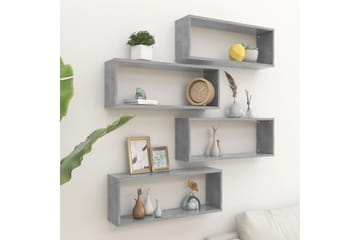 Vegghyller kubeformet 4 stk betonggrå 60x15x23 cm sponplate - Grå - Oppbevaring - Hyller - Vegghylle