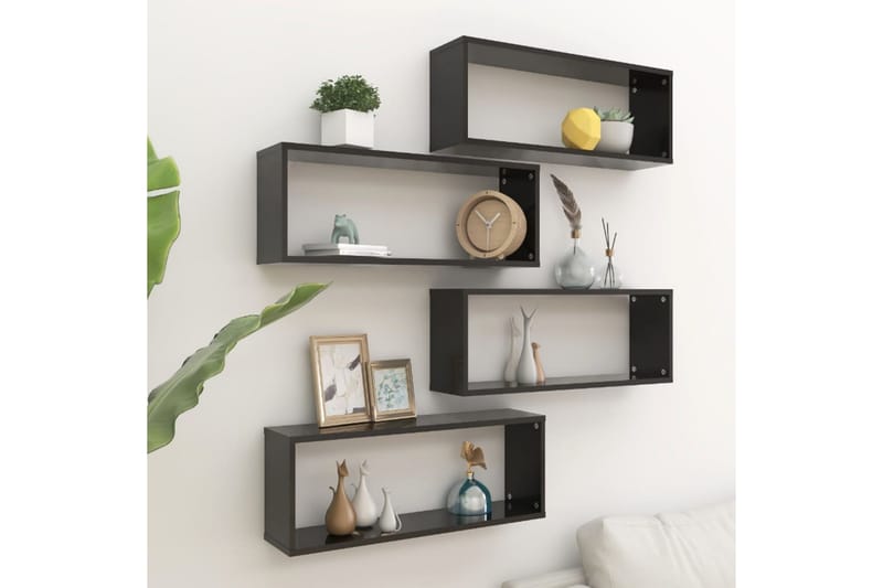 Vegghyller kubeformet 4 stk svart 60x15x23 cm sponplate - Svart - Oppbevaring - Hyller - Vegghylle