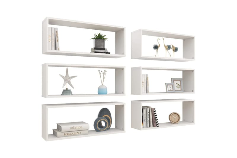 Vegghyller kubeformet 6 stk hvit 60x15x23 cm sponplate - Hvit - Oppbevaring - Hyller - Vegghylle