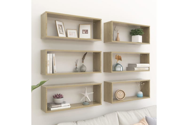 Vegghyller kubeformet 6 stk sonoma eik 60x15x23 cm sponplate - Brun - Oppbevaring - Hyller - Vegghylle
