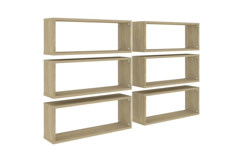 Vegghyller kubeformet 6 stk sonoma eik 60x15x23 cm sponplate - Brun - Oppbevaring - Hyller - Vegghylle