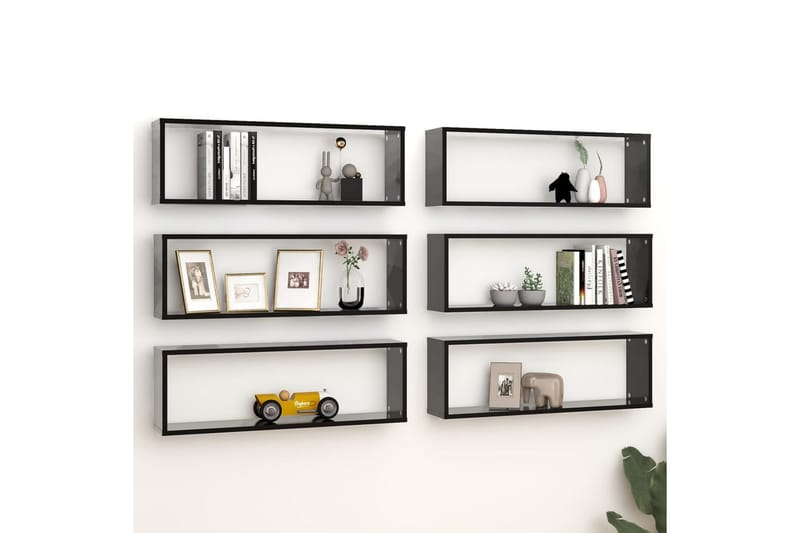 Vegghyller kubeformet 6 stk svart 80x15x26,5 cm sponplate - Svart - Oppbevaring - Hyller - Vegghylle