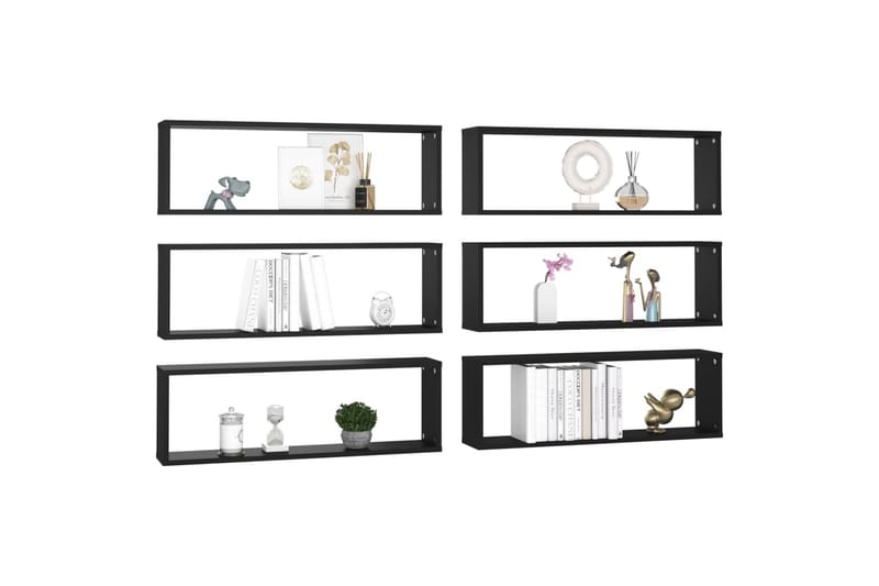 Vegghyller kubeformet 6 stk svart 80x15x26,5 cm sponplate - Svart - Oppbevaring - Hyller - Vegghylle