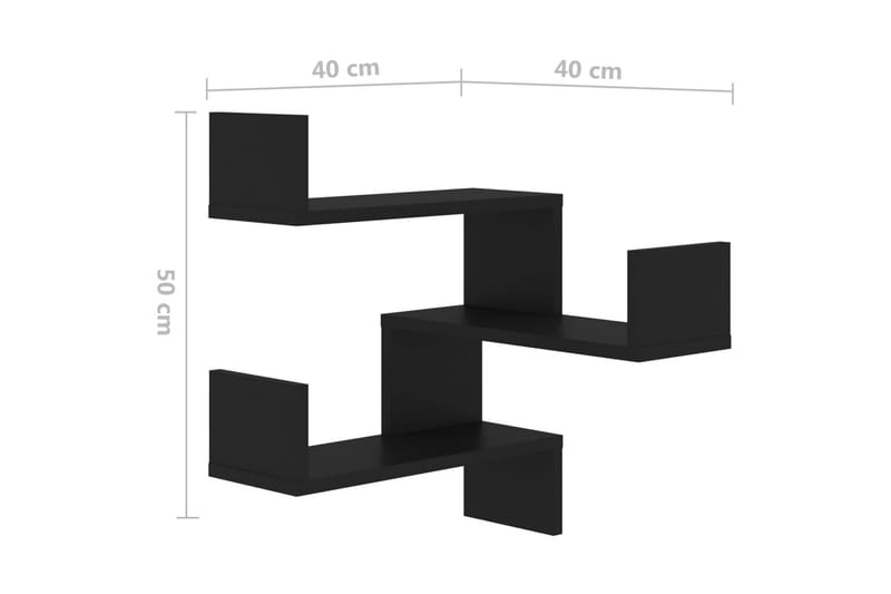 Veggmontert hjørnehylle svart 40x40x50 cm sponplate - Svart - Vegghylle