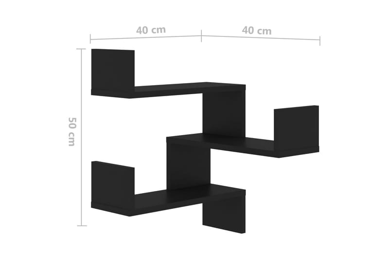 Veggmonterte hjørnehyller 2 stk svart 40x40x50 cm sponplate - Svart - Oppbevaring - Hyller - Vegghylle
