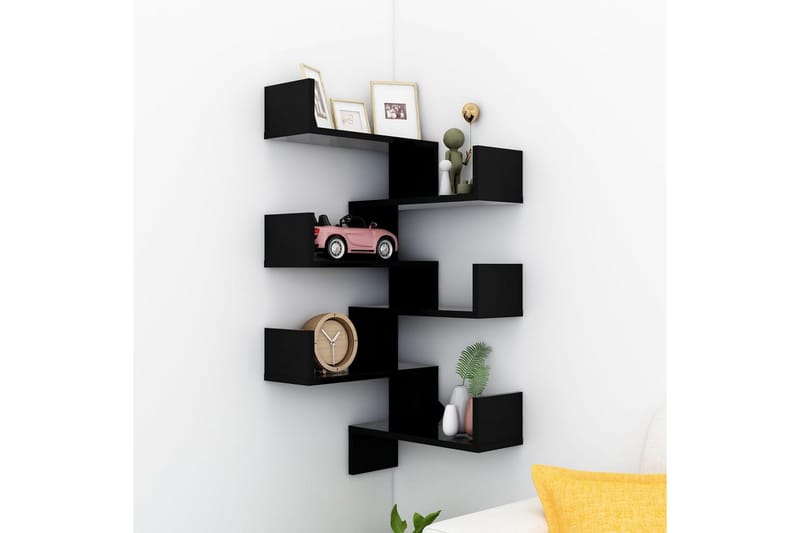 Veggmonterte hjørnehyller 2 stk svart 40x40x50 cm sponplate - Svart - Oppbevaring - Hyller - Vegghylle