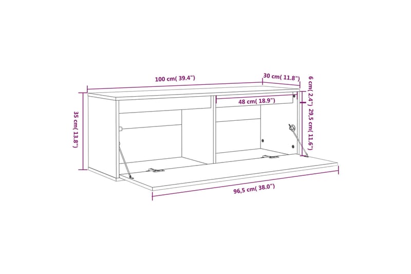 Veggskap 100x30x35 cm heltre furu - Brun - Oppbevaring - Hyller - Vegghylle