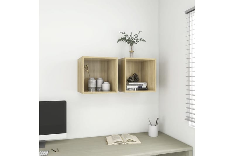 Veggskap sonoma eik 37x37x37 cm sponplate - Brun - Oppbevaring - Hyller - Vegghylle