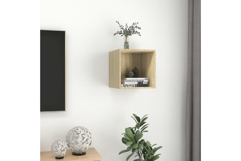 Veggskap sonoma eik 37x37x37 cm sponplate - Brun - Oppbevaring - Hyller - Vegghylle