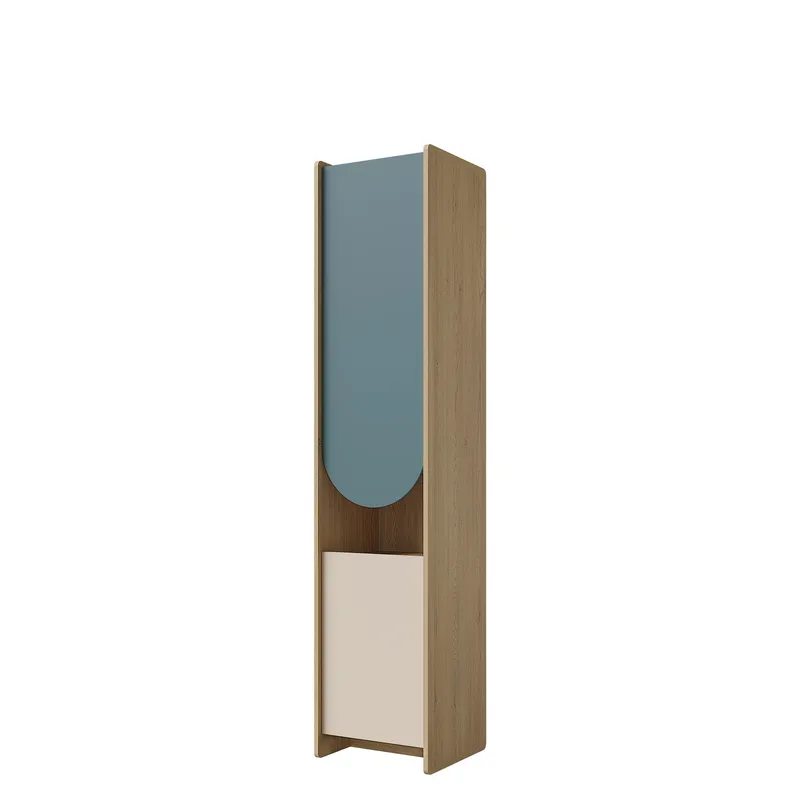 Zarek bokhylle 44x198 cm, brun, blå, beige