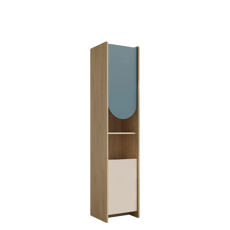 Zarek bokhylle 44x198 cm, brun, blå, beige