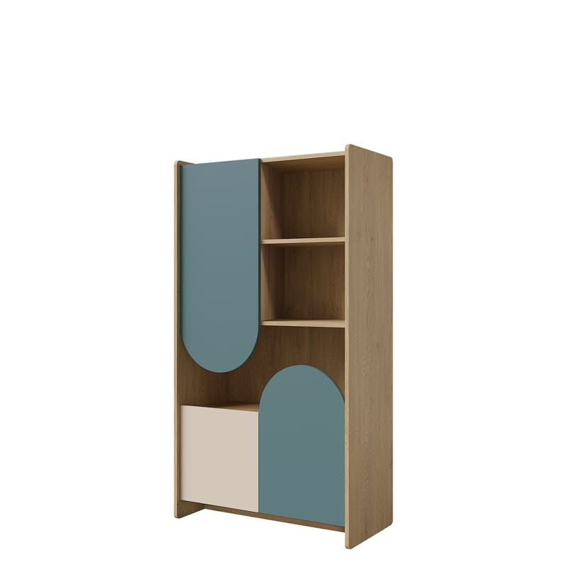 Zarek bokhylle 84x151 cm, brun, blå, beige