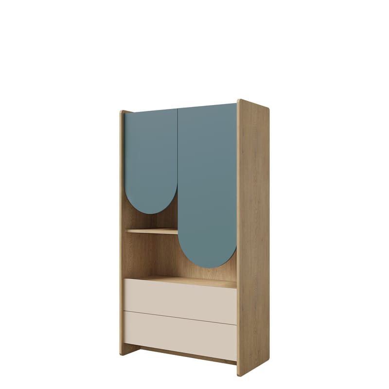 Zarek bokhylle 84x151 cm, brun, blå, beige