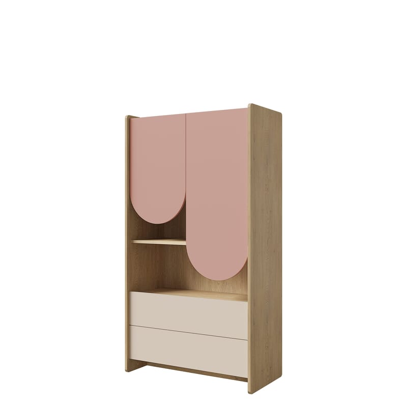 Zarek bokhylle 84x151 cm, brun, rosa, beige