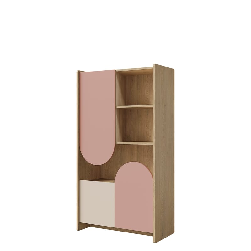 Zarek bokhylle 84x151 cm, brun, rosa, beige