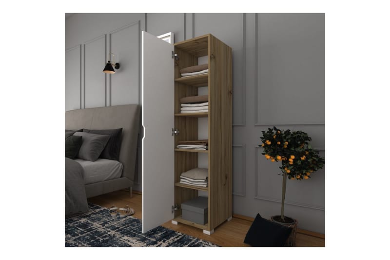 Garderobe Doranstead Lys Valnøtt / Hvit - Hvit/Lysfarget tre - Oppbevaring - Klesoppbevaring - Garderober & garderobesystem