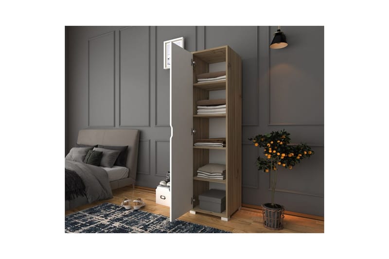 Garderobe Doranstead Lys Valnøtt / Hvit - Hvit/Lysfarget tre - Oppbevaring - Klesoppbevaring - Garderober & garderobesystem
