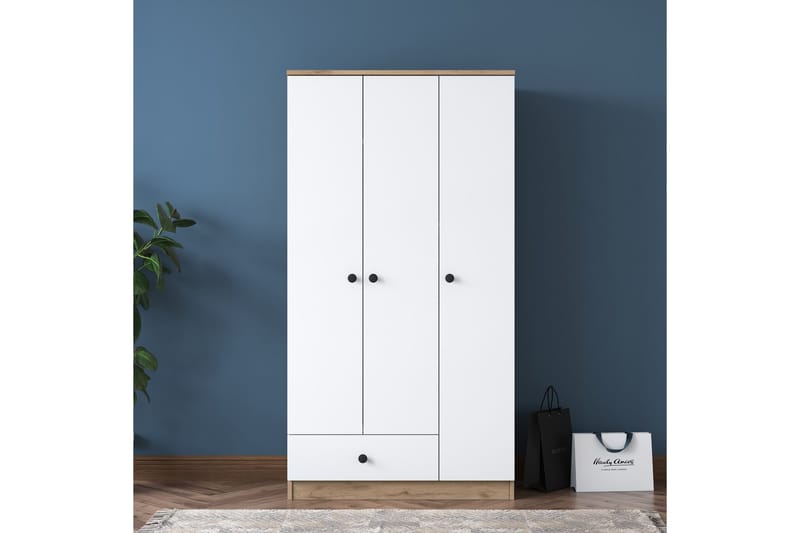 Jain Garderobe 90x170 cm Brun/Hvit - Hanah Home - Oppbevaring - Klesoppbevaring - Garderober & garderobesystem