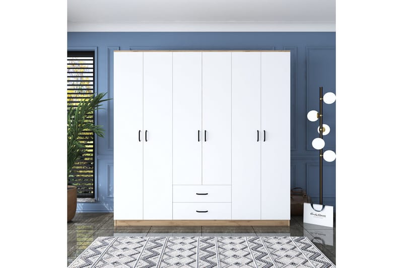 Jagdesh Garderobeskap 210x210 cm Brun/Hvit - Hanah Home - Oppbevaring - Klesoppbevaring - Garderober & garderobesystem