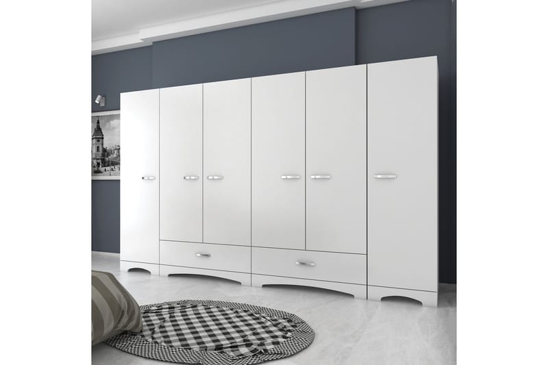 Jaitun Garderobeskap 243x181 cm Hvit - Hanah Home - Oppbevaring - Klesoppbevaring - Garderober & garderobesystem