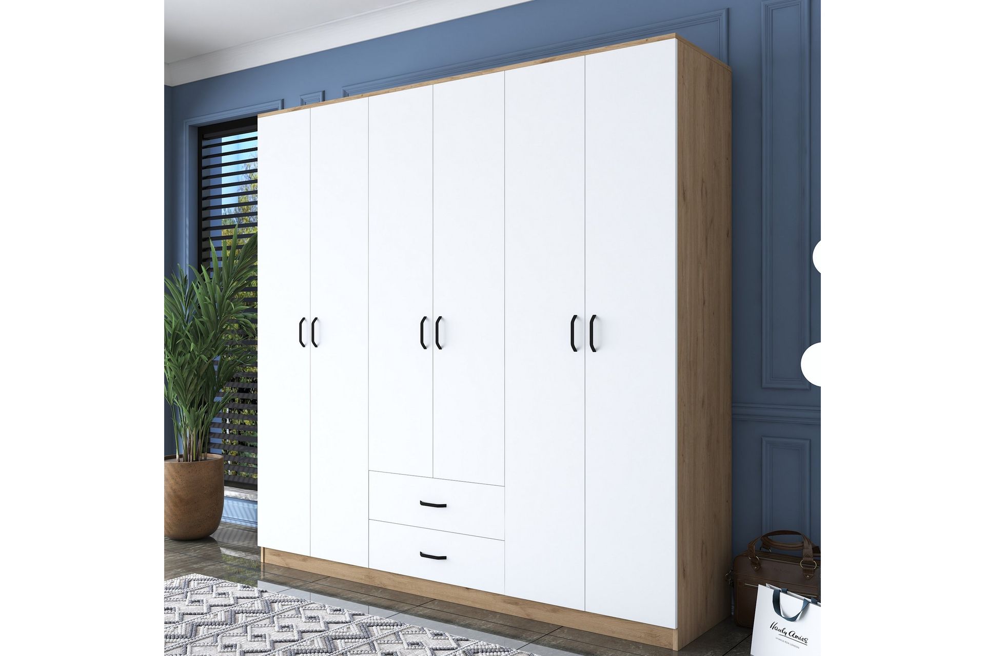 Jagdesh Garderobeskap 210x210 cm Brun/Hvit - Hanah Home - Oppbevaring - Klesoppbevaring - Garderober & garderobesystem