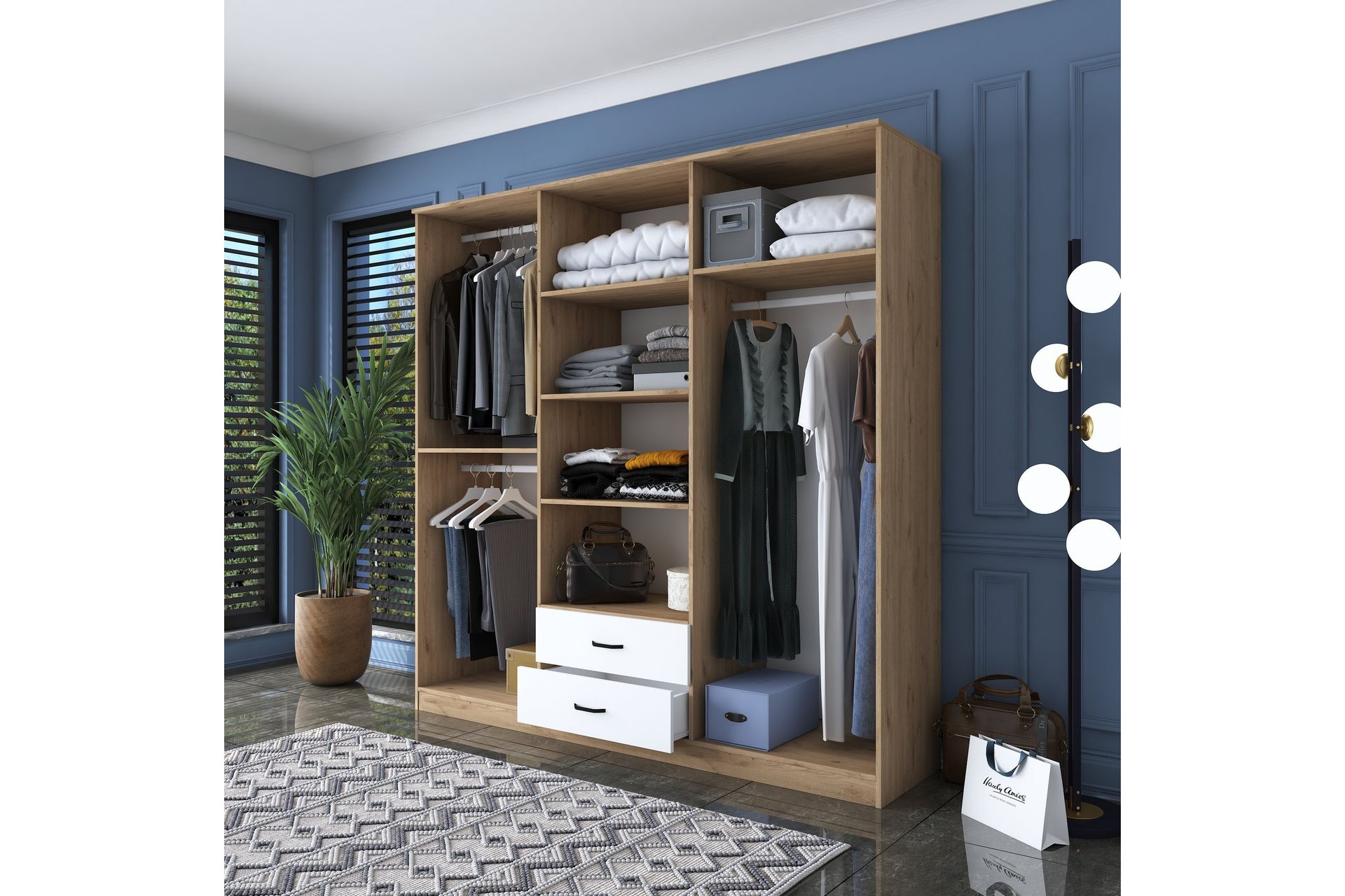 Jagdesh Garderobeskap 210x210 cm Brun/Hvit - Hanah Home - Oppbevaring - Klesoppbevaring - Garderober & garderobesystem