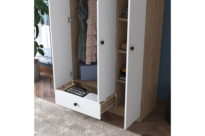 Jain Garderobe 90x170 cm Brun/Hvit - Hanah Home - Oppbevaring - Klesoppbevaring - Garderober & garderobesystem
