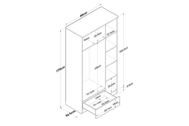 Jain Garderobe 90x170 cm Brun/Hvit - Hanah Home - Oppbevaring - Klesoppbevaring - Garderober & garderobesystem