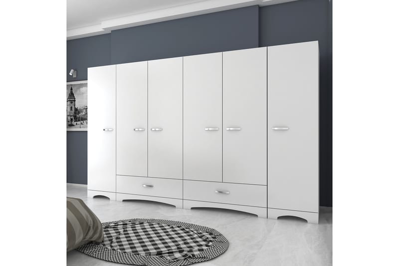 Jaitun Garderobeskap 243x181 cm Hvit - Hanah Home - Oppbevaring - Klesoppbevaring - Garderober & garderobesystem