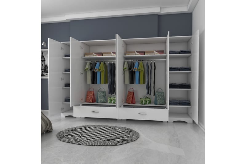 Jaitun Garderobeskap 243x181 cm Hvit - Hanah Home - Oppbevaring - Klesoppbevaring - Garderober & garderobesystem
