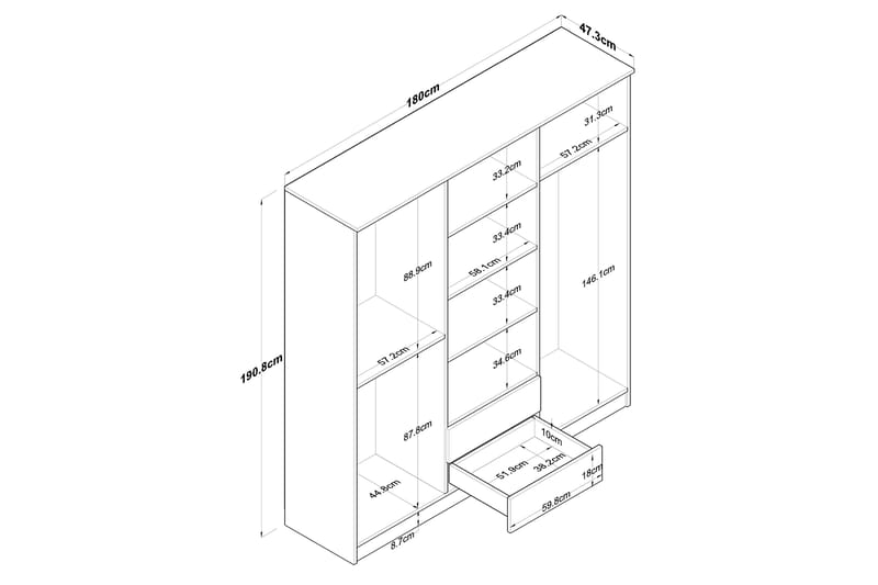 Jahani Garderobeskap 180x190,8 cm Brun/Hvit - Hanah Home - Oppbevaring - Klesoppbevaring - Garderober & garderobesystem