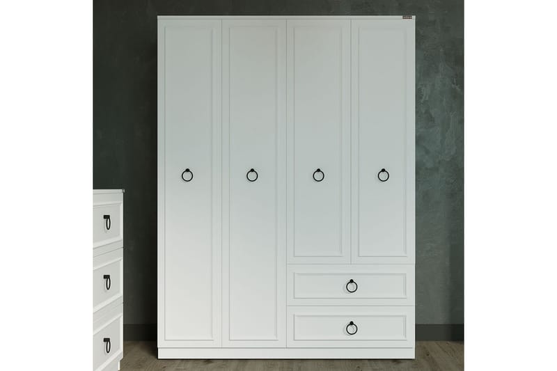 Ajra Garderobeskap 140x185 cm Hvit - Hanah Home - Oppbevaring - Klesoppbevaring - Garderober & garderobesystem