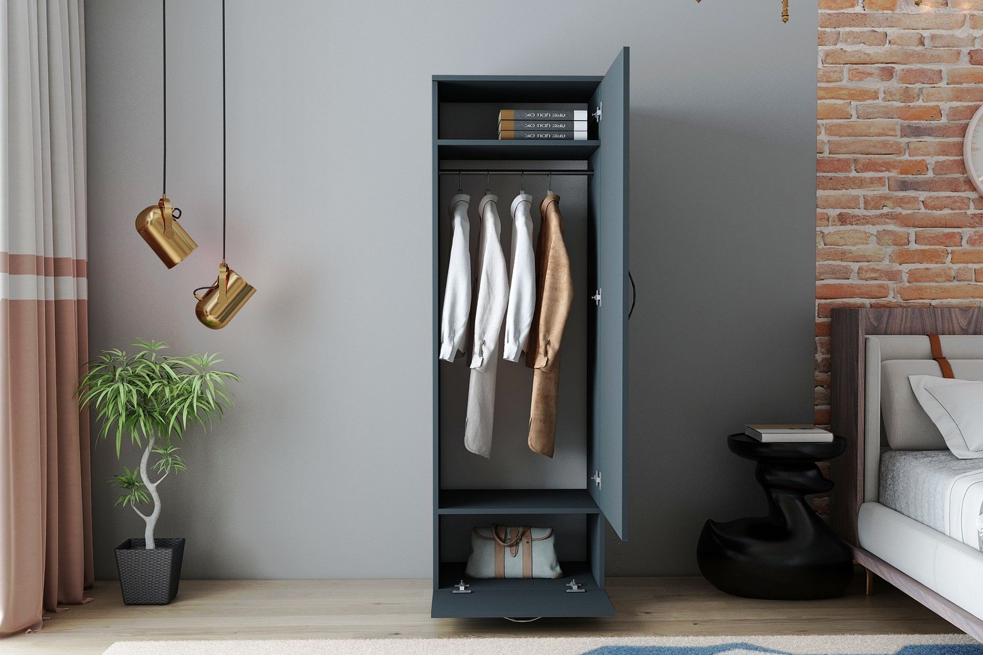 Kleoo Garderobe 50x187 cm Antrasitt - Hanah Home - Oppbevaring - Klesoppbevaring - Garderober & garderobesystem